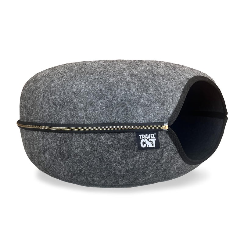 Your Cat Backpack Travel Cat Tunnel Bed Cave - 21 Inch Large Premium Grey Round Donut Cat Cave for Indoor Cats, Kitten - Detachable Cat Hideaway Cat Bed with Tunnel for Playing, Scratching, Sleeping - Image 5
